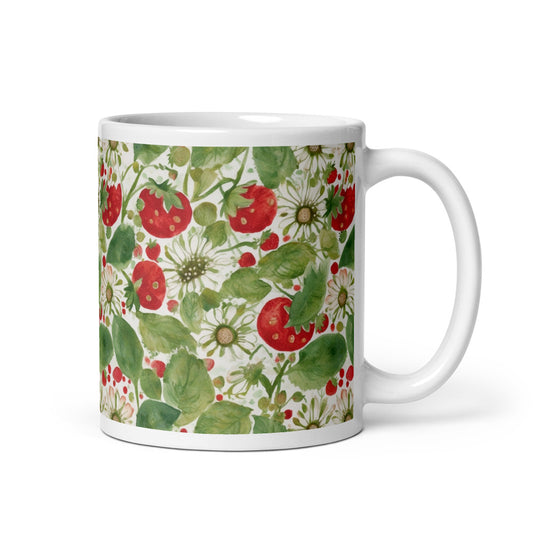 Strawberry & Daisy Mug - watercolour print