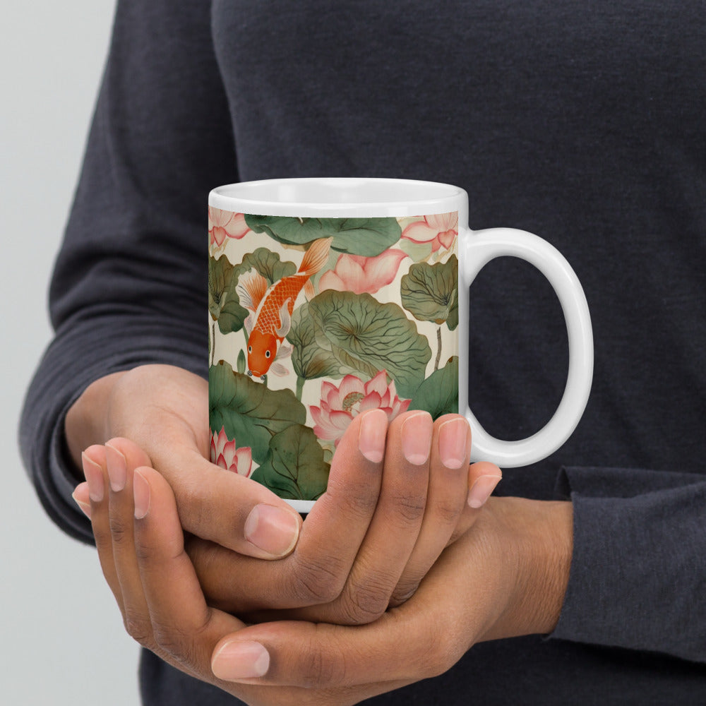 Koi & Lotus Mug - shown in a home setting